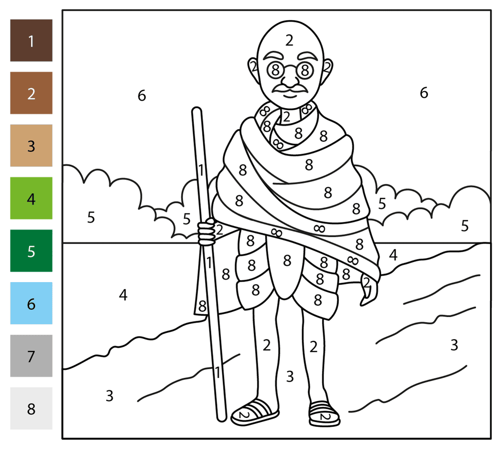 Mahatma Gandhi Color By Number Coloring Page Md Coloring Page — Free Printable — free printable coloring page